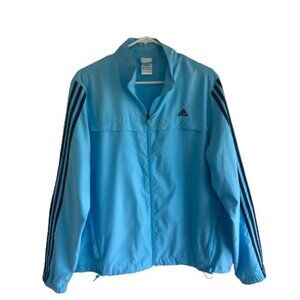 Adidas Light Blue Long Sleeve Zipper Windbreaker w Drawstring Hem Womens XL